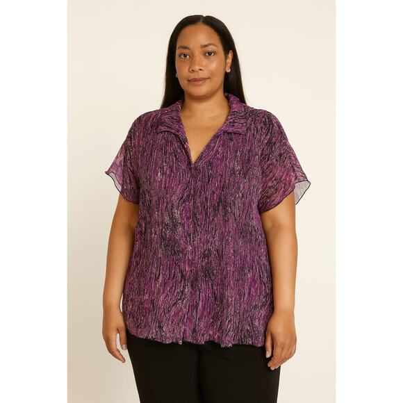 Covington Size 20/22 Purple Crinkle Blouse Short Sleeve Sheer Lightweight Top - Picture 1 of 6